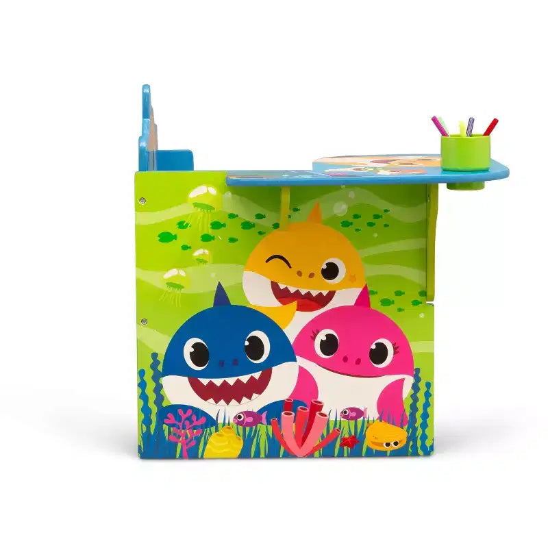 Kids Chair Desk with Underseat Storage & Cup Holder, Ocean Theme, Ages 3+