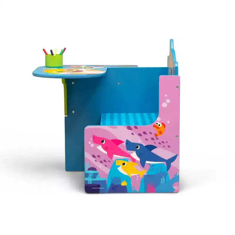 Kids Chair Desk with Underseat Storage & Cup Holder, Ocean Theme, Ages 3+