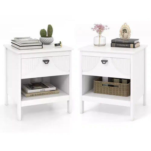 Costway 2PCS 2-tier End Table w/Drawer Open Storage Shelf 2 Tiers Nightstand Bedroom