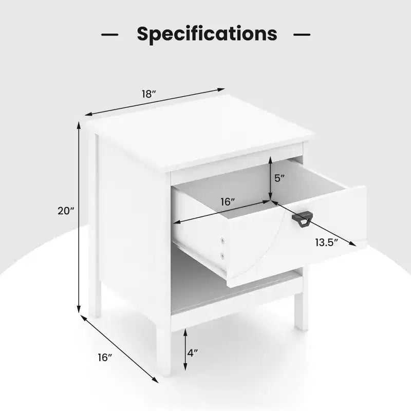 2-Piece 2-Tier MDF End Table Set with Drawer & Open Shelf, White, Bedroom Nightstand