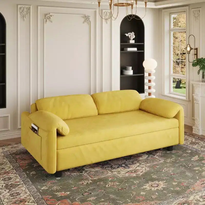 54" Convertible Velvet Sofa Bed with Storage Pockets, 2-in-1 Loveseat for Small Spaces