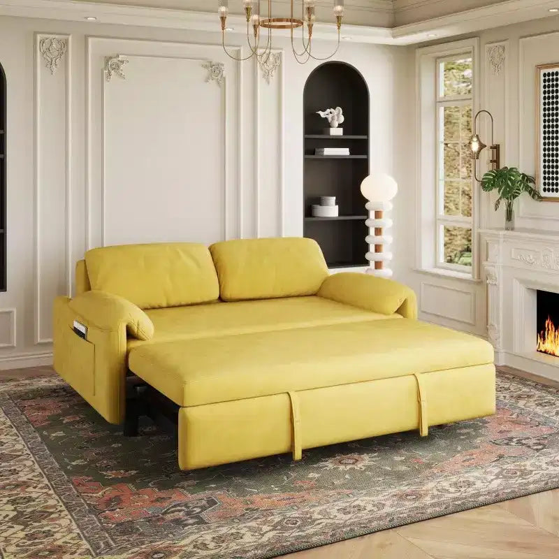 54" Convertible Velvet Sofa Bed with Storage Pockets, 2-in-1 Loveseat for Small Spaces