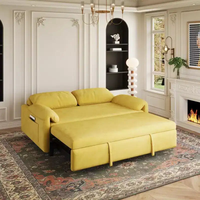54" Convertible Velvet Sofa Bed with Storage Pockets, 2-in-1 Loveseat for Small Spaces