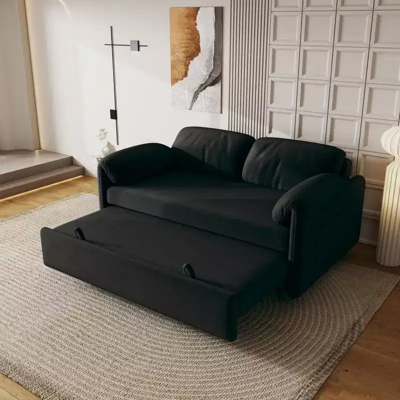 54" Convertible Velvet Sofa Bed with Storage Pockets, 2-in-1 Loveseat for Small Spaces