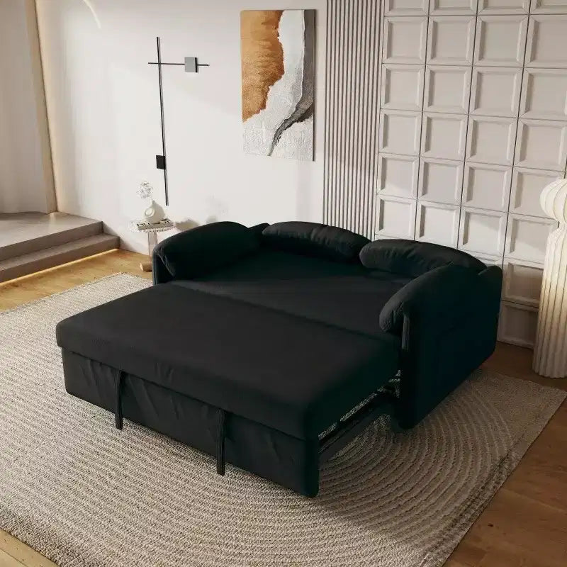54" Convertible Velvet Sofa Bed with Storage Pockets, 2-in-1 Loveseat for Small Spaces
