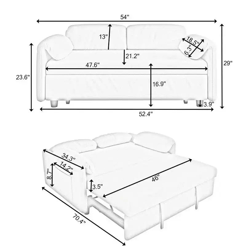 54" Convertible Velvet Sofa Bed with Storage Pockets, 2-in-1 Loveseat for Small Spaces