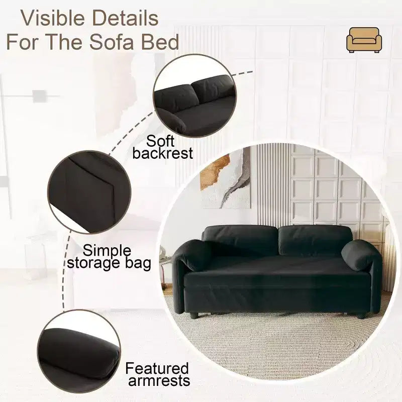 54" Convertible Velvet Sofa Bed with Storage Pockets, 2-in-1 Loveseat for Small Spaces