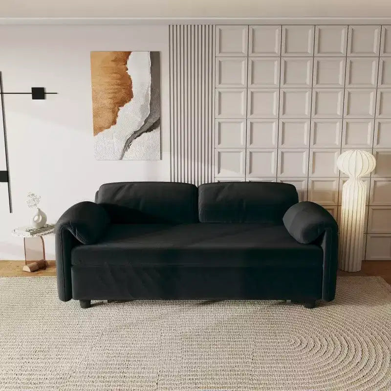 54" Convertible Velvet Sofa Bed with Storage Pockets, 2-in-1 Loveseat for Small Spaces
