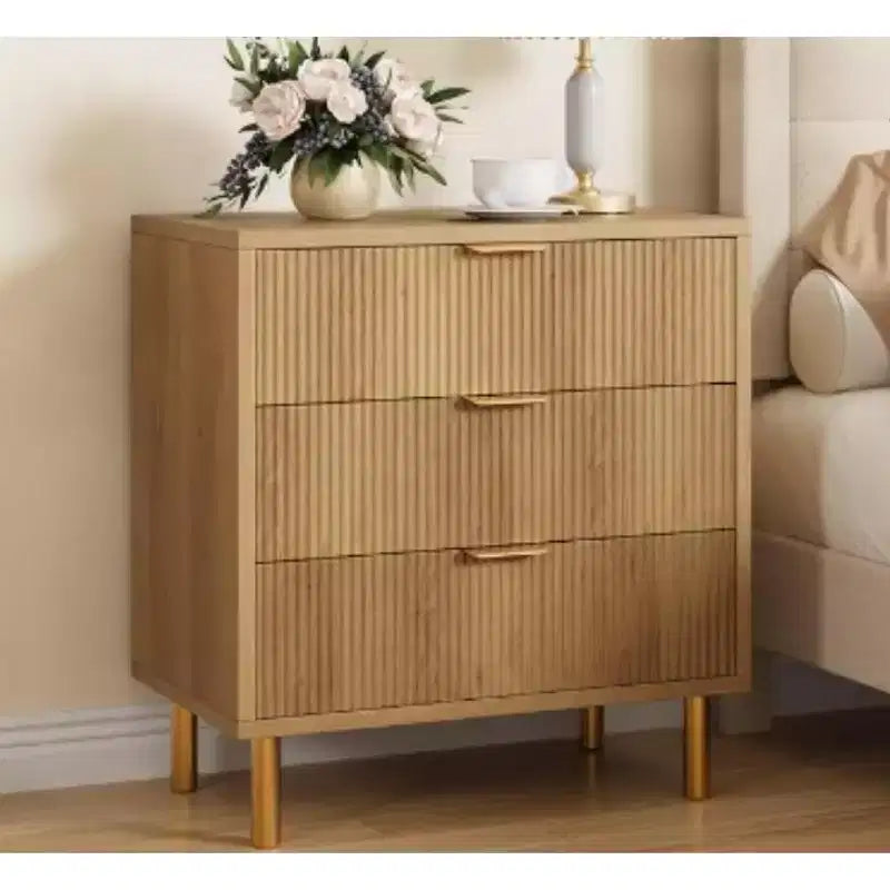 3Drawer Cabinet with Vertical Texture & Tapered Legs for Living Room