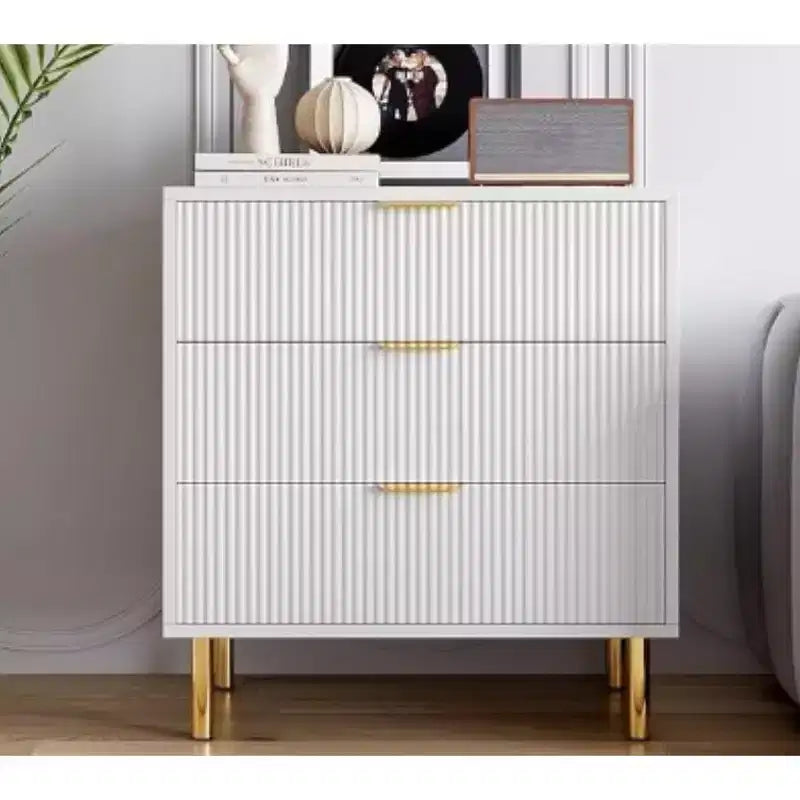 3Drawer Cabinet with Vertical Texture & Tapered Legs for Living Room
