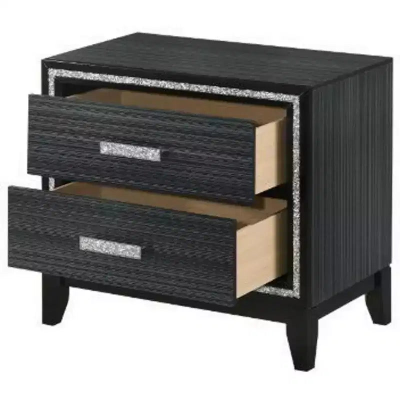 Royal Hampton Nightstand with 2 Drawers and Shimmery Details, Black