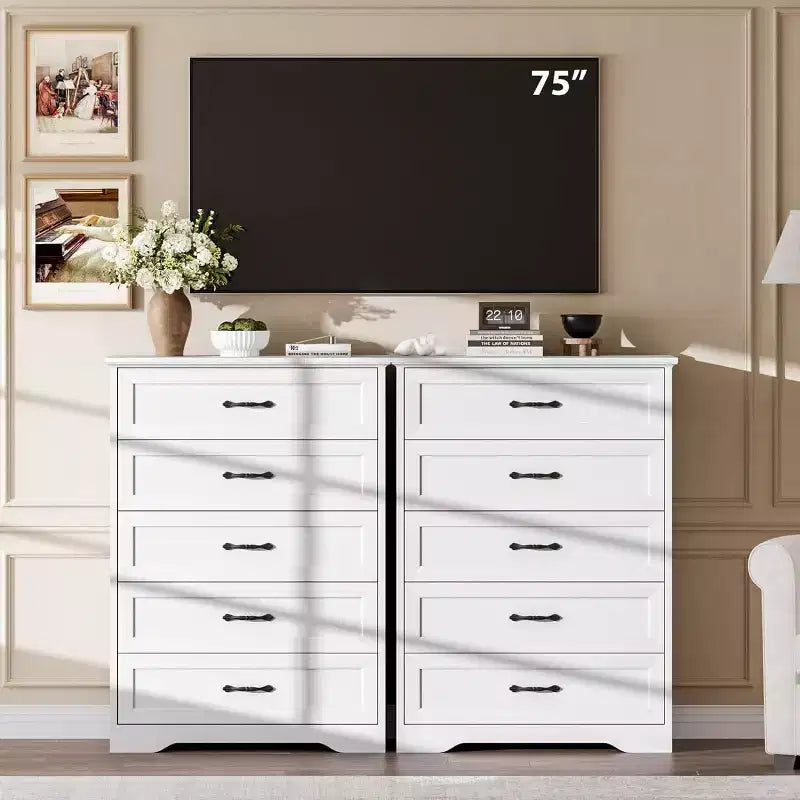 5-Drawer Dresser, White, Sturdy Storage, Smooth Gliding Drawers, for Bedroom & Guest Room