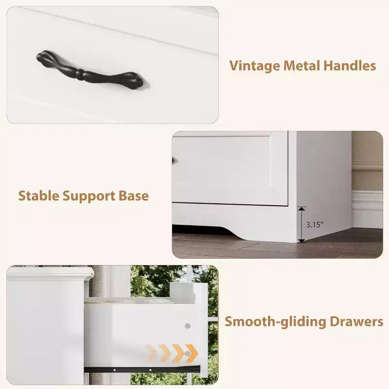 5-Drawer Dresser, White, Sturdy Storage, Smooth Gliding Drawers, for Bedroom & Guest Room