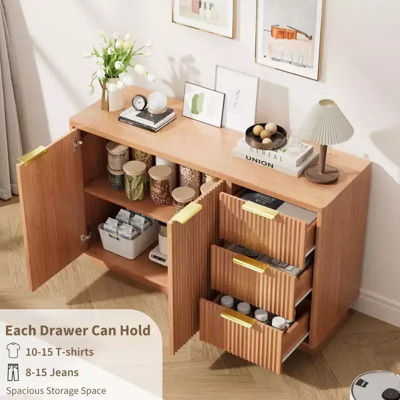 47 in Modern Sideboard Buffet Cabinet with Storage, Compact Wood Kitchen Cabinet with 3 Drawers & Shelf, Buffet Table for Dining Room Living Room