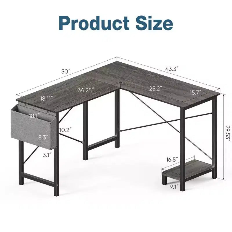 TUYOHW L Shaped Computer Desk for Gaming and Office,50''Corner Gaming Desk with CPU Stand & Side Pocket,Home Office Workstation