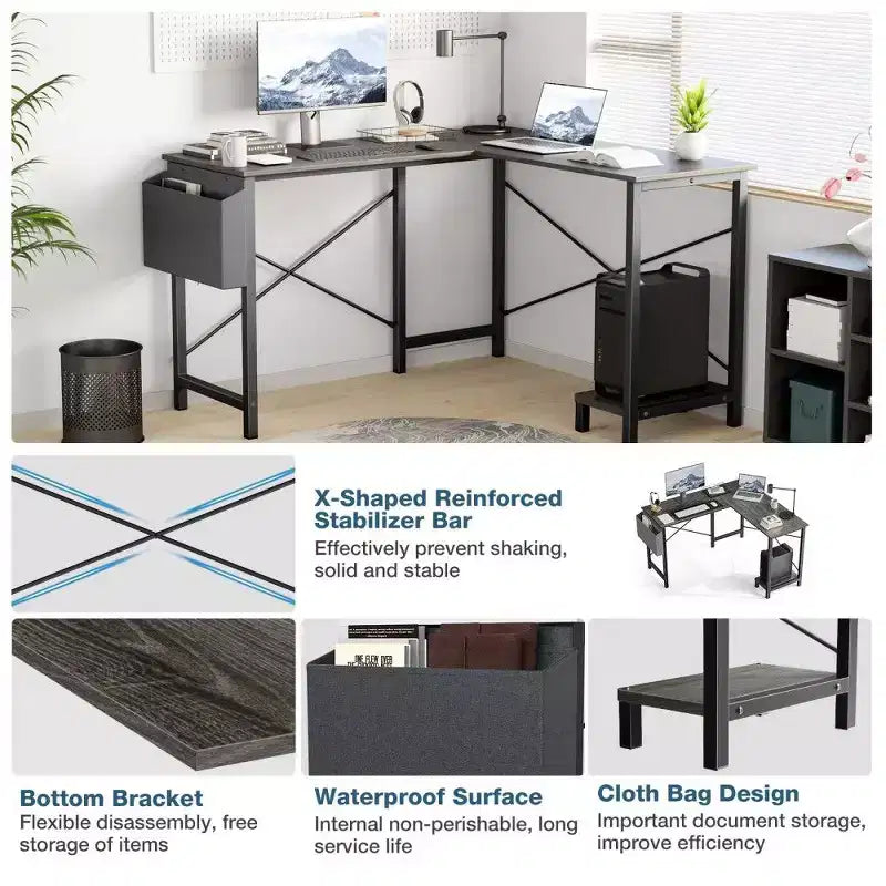 TUYOHW L Shaped Computer Desk for Gaming and Office,50''Corner Gaming Desk with CPU Stand & Side Pocket,Home Office Workstation