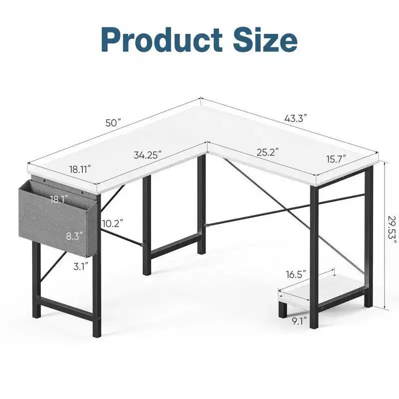 TUYOHW L Shaped Computer Desk for Gaming and Office,50''Corner Gaming Desk with CPU Stand & Side Pocket,Home Office Workstation