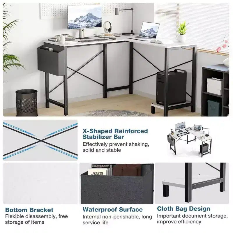 TUYOHW L Shaped Computer Desk for Gaming and Office,50''Corner Gaming Desk with CPU Stand & Side Pocket,Home Office Workstation