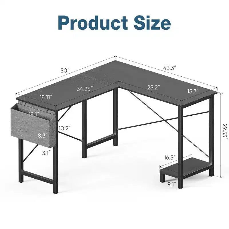 TUYOHW L Shaped Computer Desk for Gaming and Office,50''Corner Gaming Desk with CPU Stand & Side Pocket,Home Office Workstation