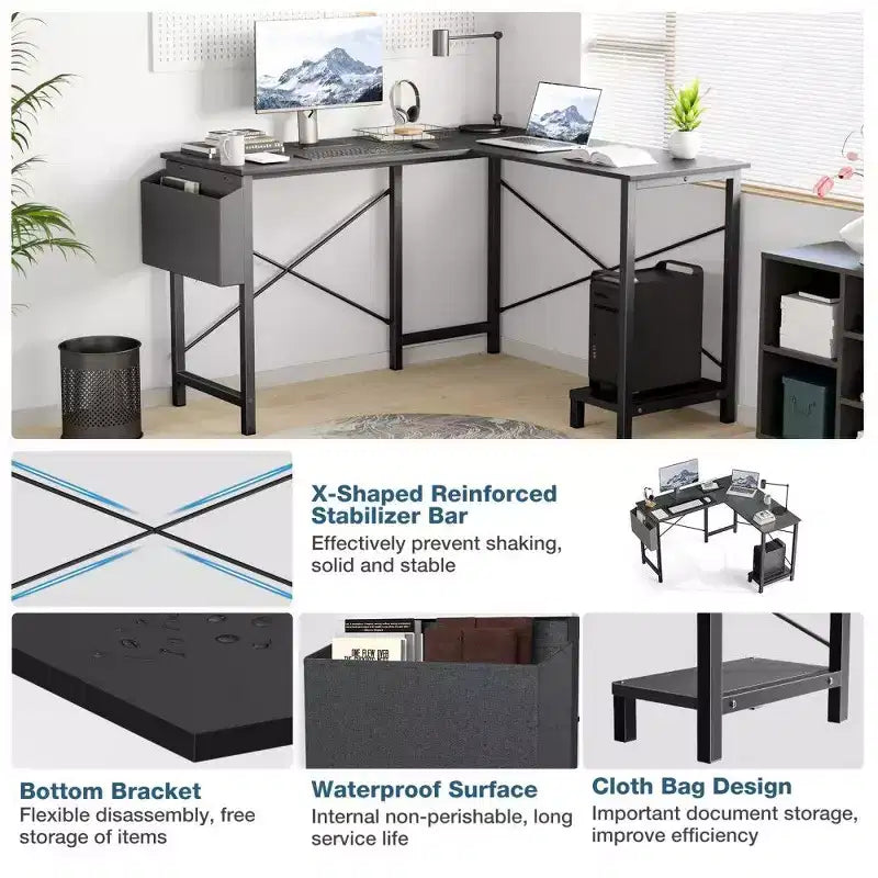 TUYOHW L Shaped Computer Desk for Gaming and Office,50''Corner Gaming Desk with CPU Stand & Side Pocket,Home Office Workstation