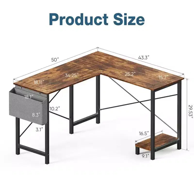 TUYOHW L Shaped Computer Desk for Gaming and Office,50''Corner Gaming Desk with CPU Stand & Side Pocket,Home Office Workstation