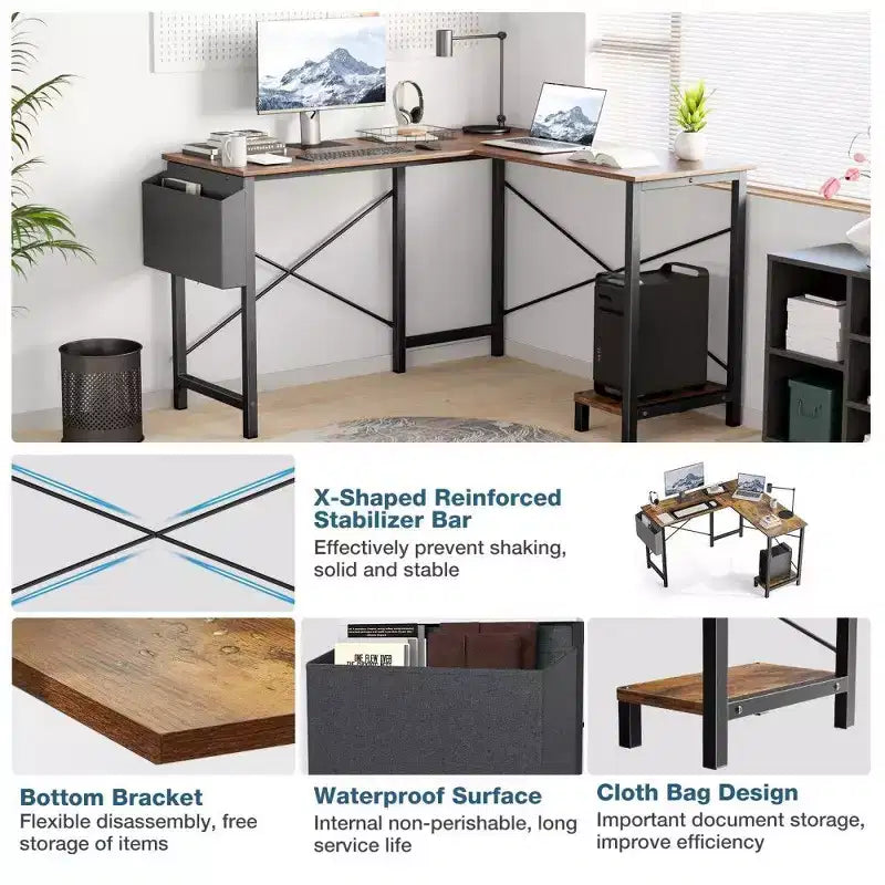 TUYOHW L Shaped Computer Desk for Gaming and Office,50''Corner Gaming Desk with CPU Stand & Side Pocket,Home Office Workstation