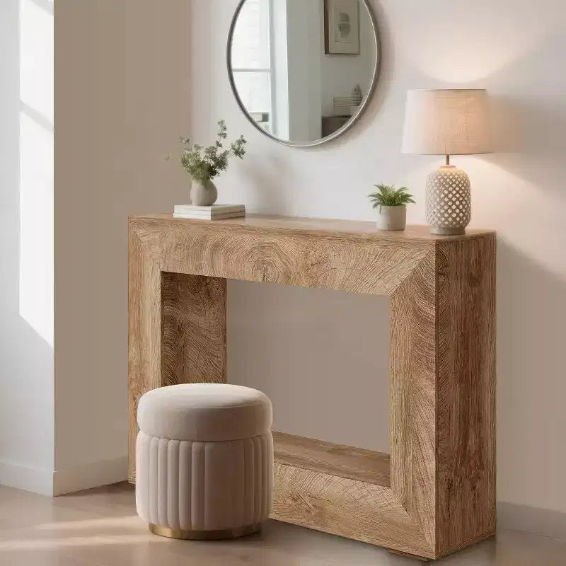 Farmhouse Entryway Bench with Shoe Storage Shelf & Coat Hooks, Natural Wood