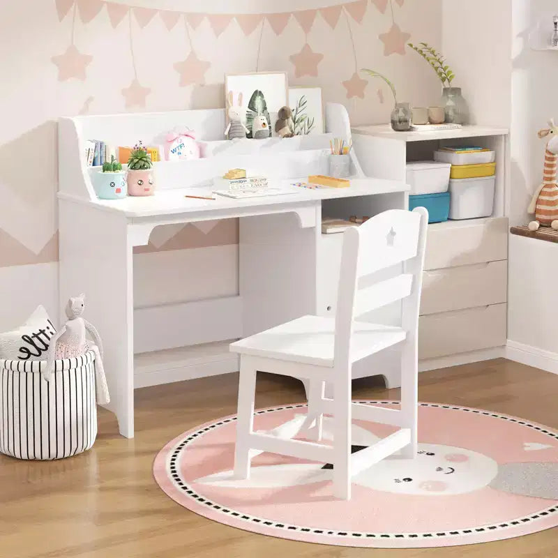 Wooden Study Writing Table with Chair and Cabinet for Children