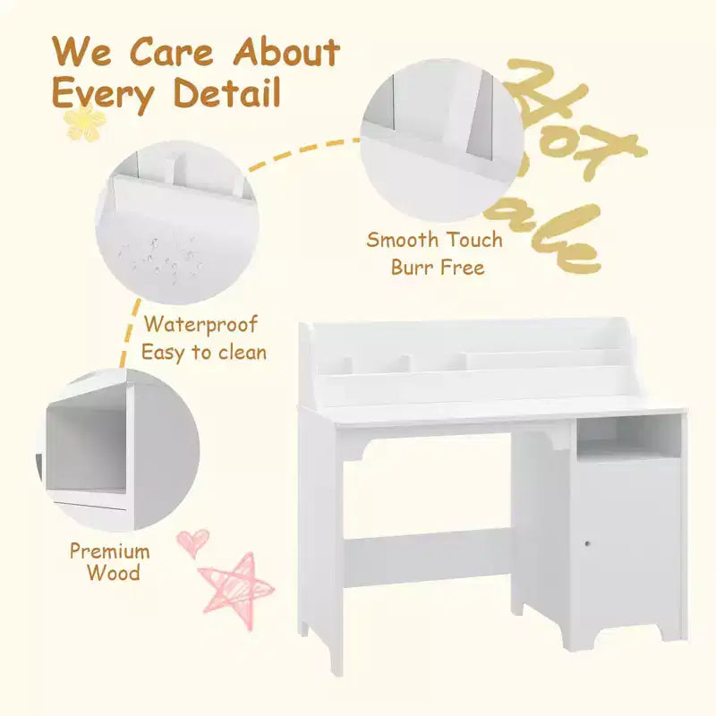 Wooden Study Writing Table with Chair and Cabinet for Children