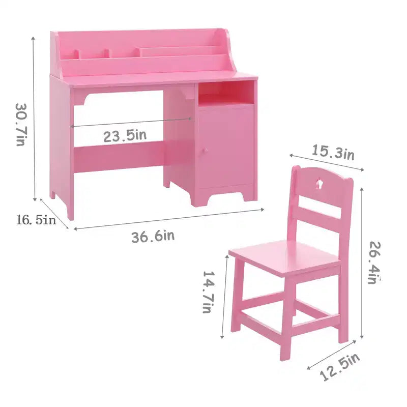 Wooden Study Writing Table with Chair and Cabinet for Children