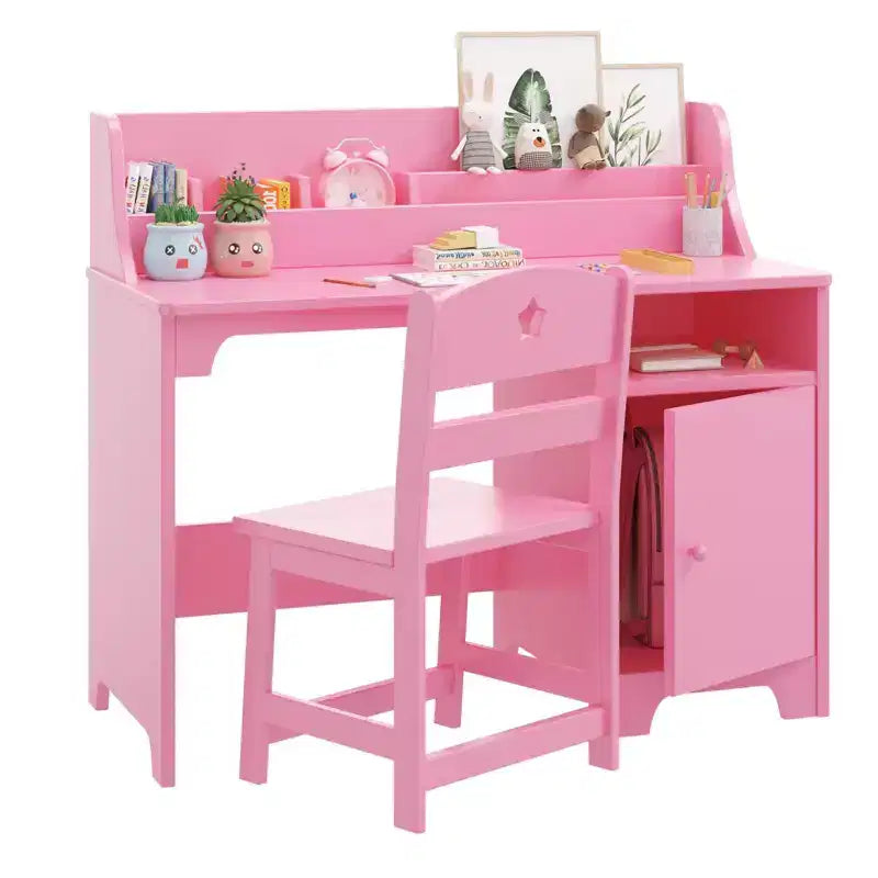 Wooden Study Writing Table with Chair and Cabinet for Children