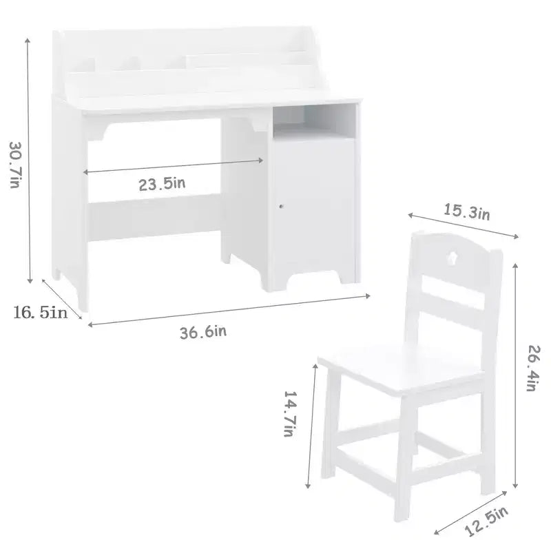 Wooden Study Writing Table with Chair and Cabinet for Children