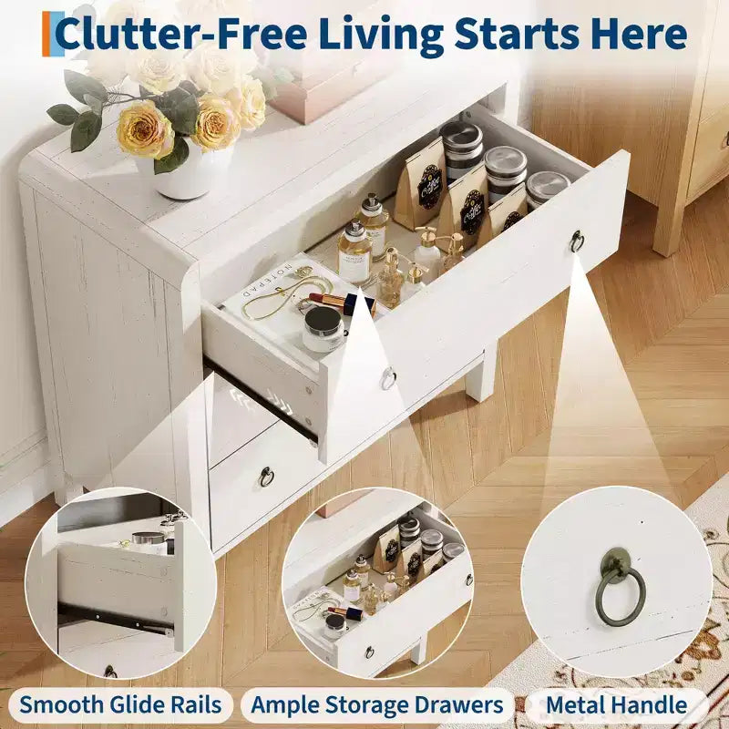 WhiteDrawer Dresser - Wooden Chest of Drawers for Bedroom/Living Room (Closet Storage Organizer, Modern Design)