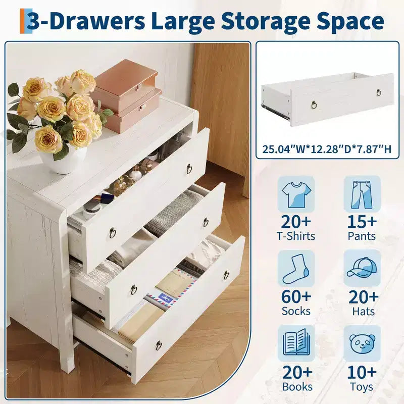 WhiteDrawer Dresser - Wooden Chest of Drawers for Bedroom/Living Room (Closet Storage Organizer, Modern Design)