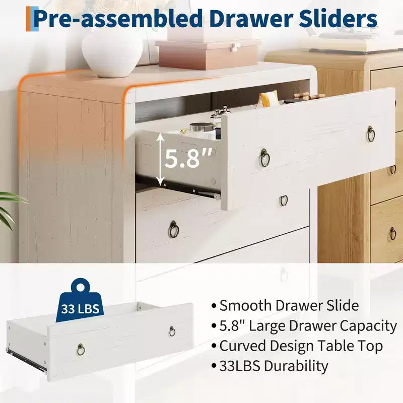 WhiteDrawer Dresser - Wooden Chest of Drawers for Bedroom/Living Room (Closet Storage Organizer, Modern Design)