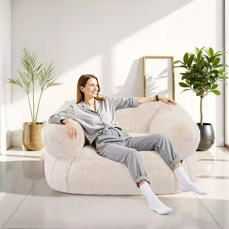 VEVOR Bean Bag Chair, BeanBag Sofa Chair with Armrests for Adults, Fluffy Plush & High-Density Foam Filling Adult Bean Bag with Zapper, Beige