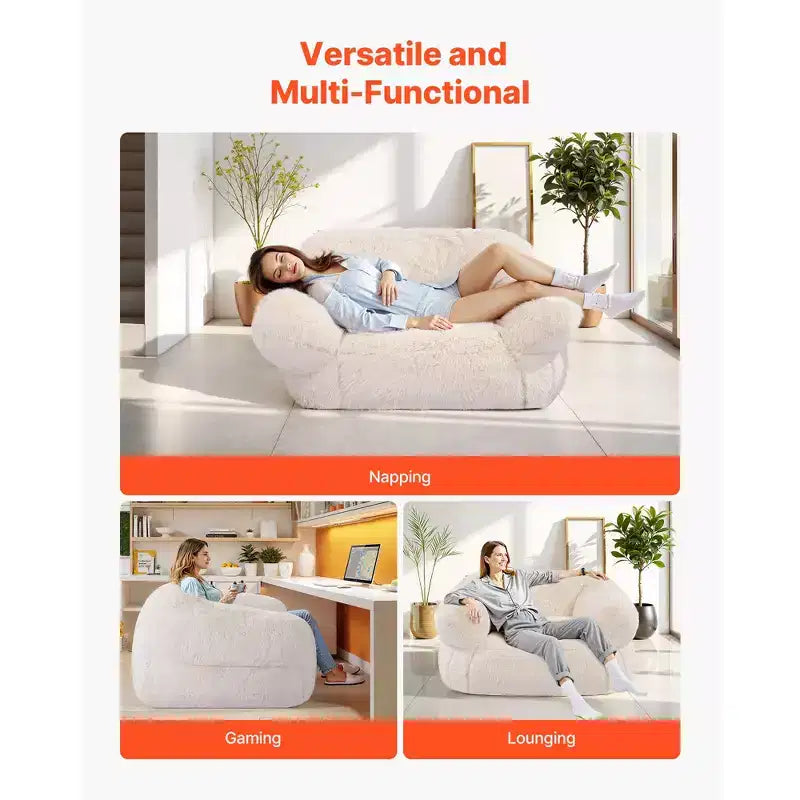 VEVOR Bean Bag Chair, BeanBag Sofa Chair with Armrests for Adults, Fluffy Plush & High-Density Foam Filling Adult Bean Bag with Zapper, Beige