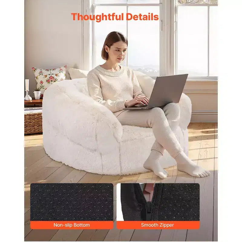 VEVOR Bean Bag Chair, BeanBag Sofa Chair with Armrests for Adults, Fluffy Plush & High-Density Foam Filling Adult Bean Bag with Zapper, Beige