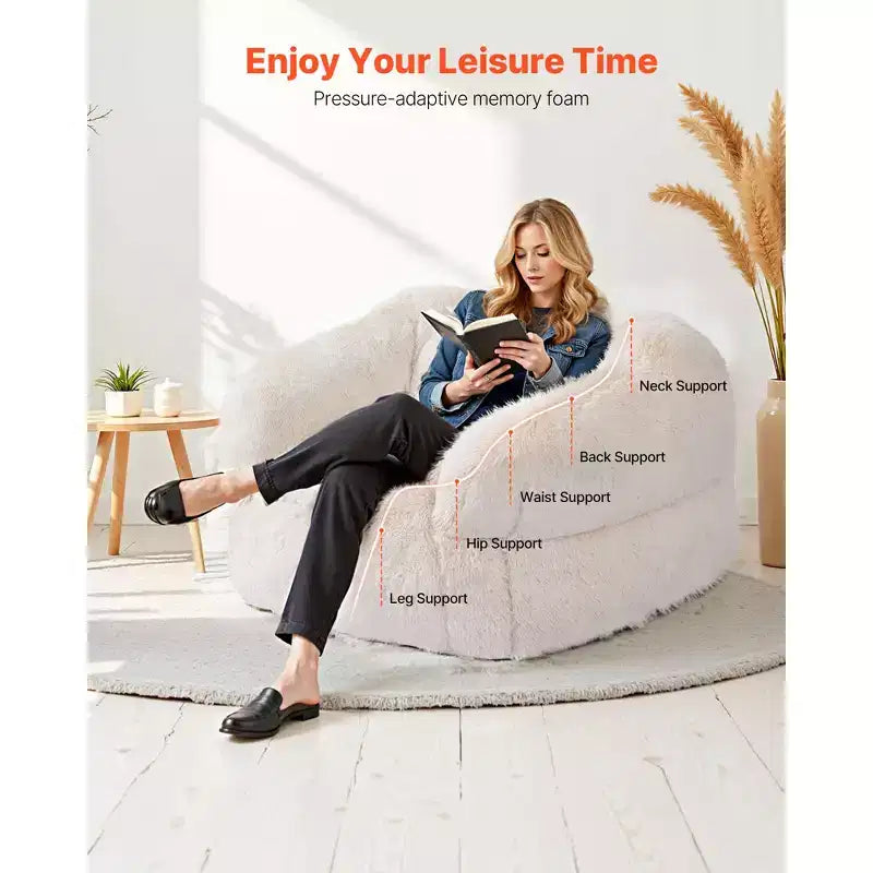 VEVOR Bean Bag Chair, BeanBag Sofa Chair with Armrests for Adults, Fluffy Plush & High-Density Foam Filling Adult Bean Bag with Zapper, Beige