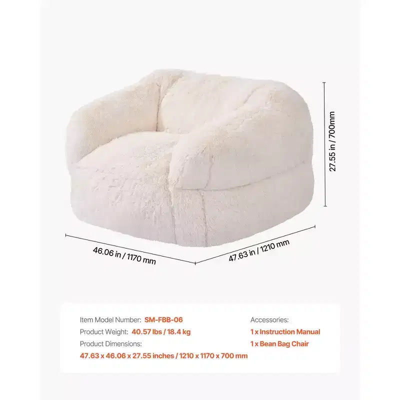 VEVOR Bean Bag Chair, BeanBag Sofa Chair with Armrests for Adults, Fluffy Plush & High-Density Foam Filling Adult Bean Bag with Zapper, Beige