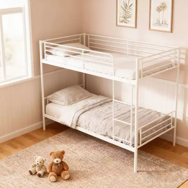 Okak Twin Size Heavy Duty Metal Bunk Bed with Ladders & High Guardrail,Contemporary Bed Frame for Bedroom,Apartments