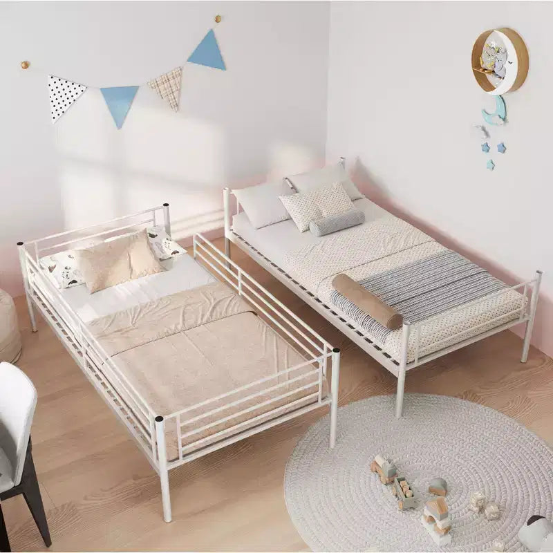 Okak Twin Size Heavy Duty Metal Bunk Bed with Ladders & High Guardrail,Contemporary Bed Frame for Bedroom,Apartments