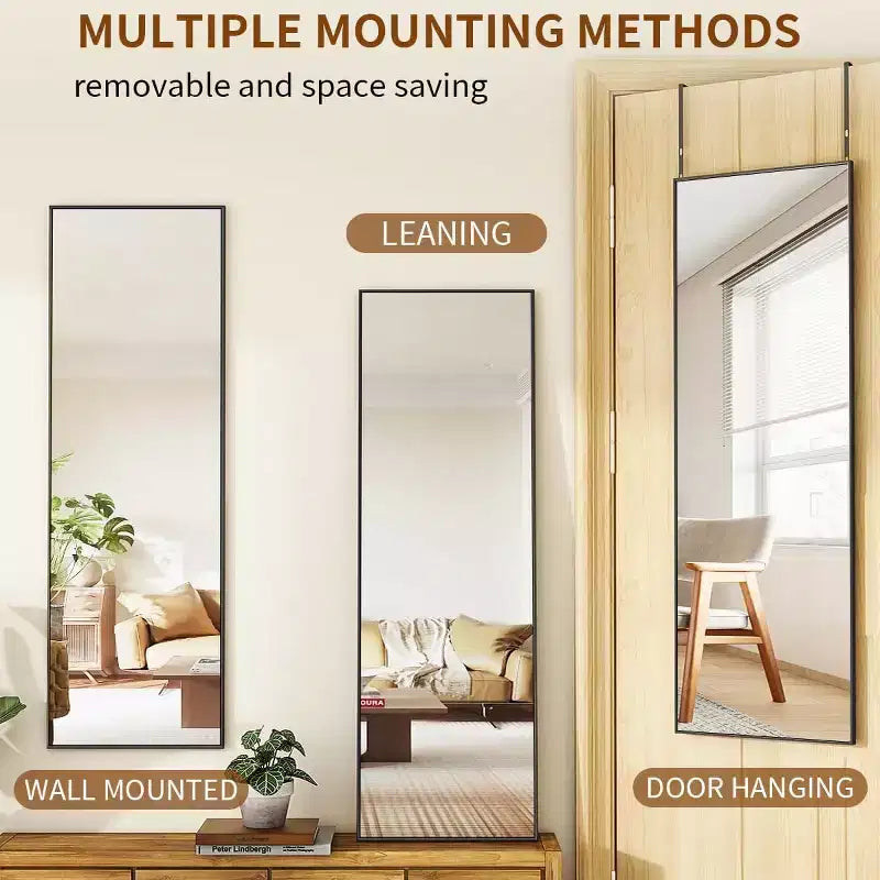Door Mirror, Over The Door Full Length Mirror, 48x14 Hanging Mirror for Bedroom, Living Room, Entryway, Dorm, Black