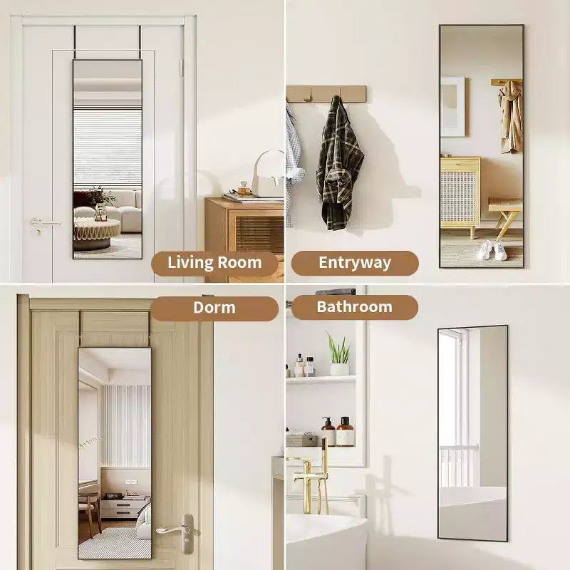 Door Mirror, Over The Door Full Length Mirror, 48x14 Hanging Mirror for Bedroom, Living Room, Entryway, Dorm, Black