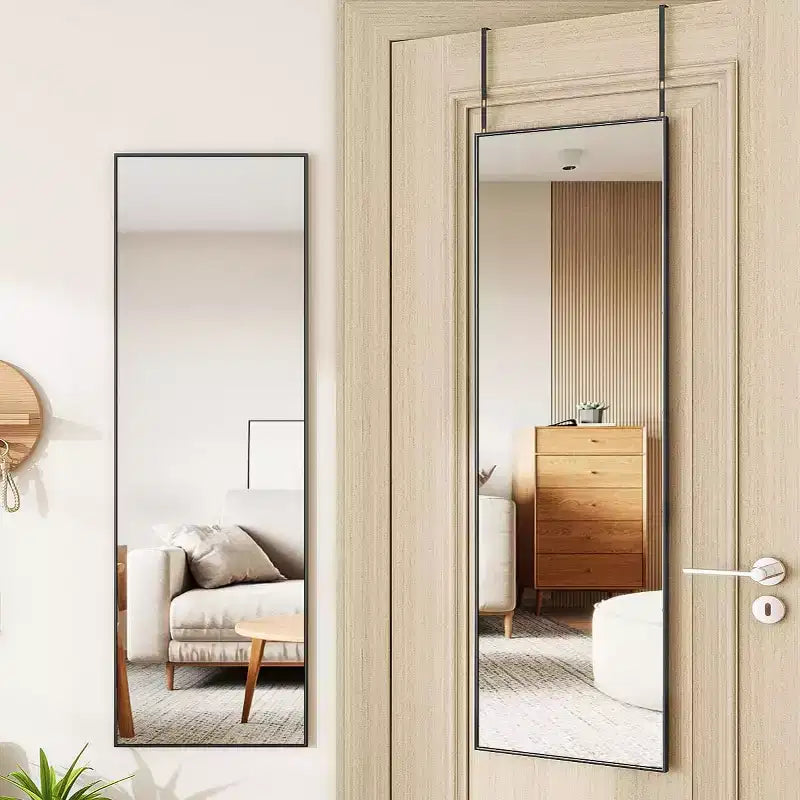 Door Mirror, Over The Door Full Length Mirror, 48x14 Hanging Mirror for Bedroom, Living Room, Entryway, Dorm, Black