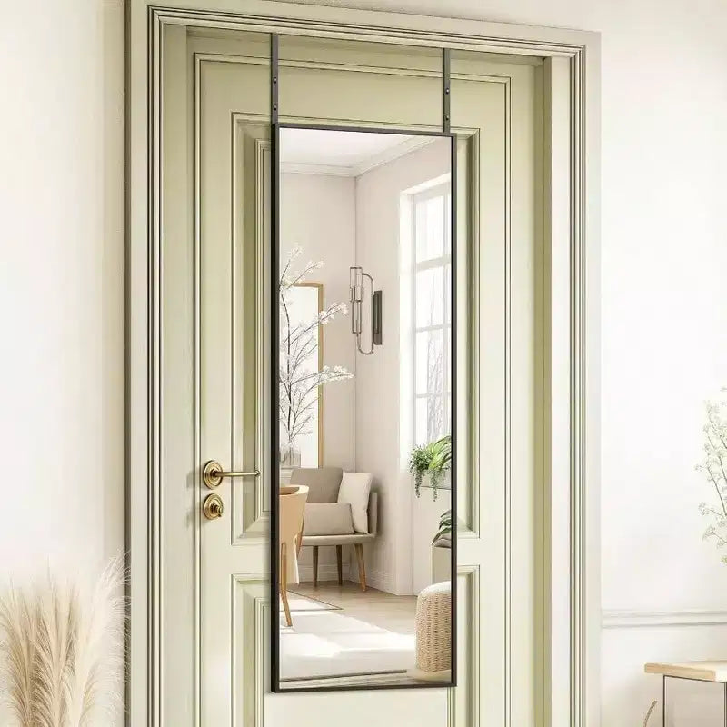Door Mirror, Over The Door Full Length Mirror, 48x14 Hanging Mirror for Bedroom, Living Room, Entryway, Dorm, Black