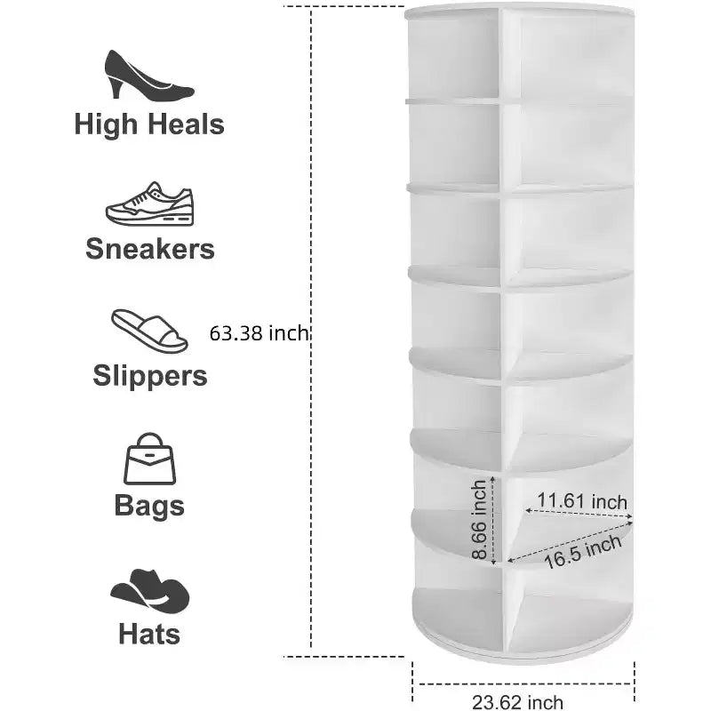 Rotating Shoe Rack Tower, 360 Round Rotating Storage Tower, White Spinning Shoe Rack Tower Shoe Storage