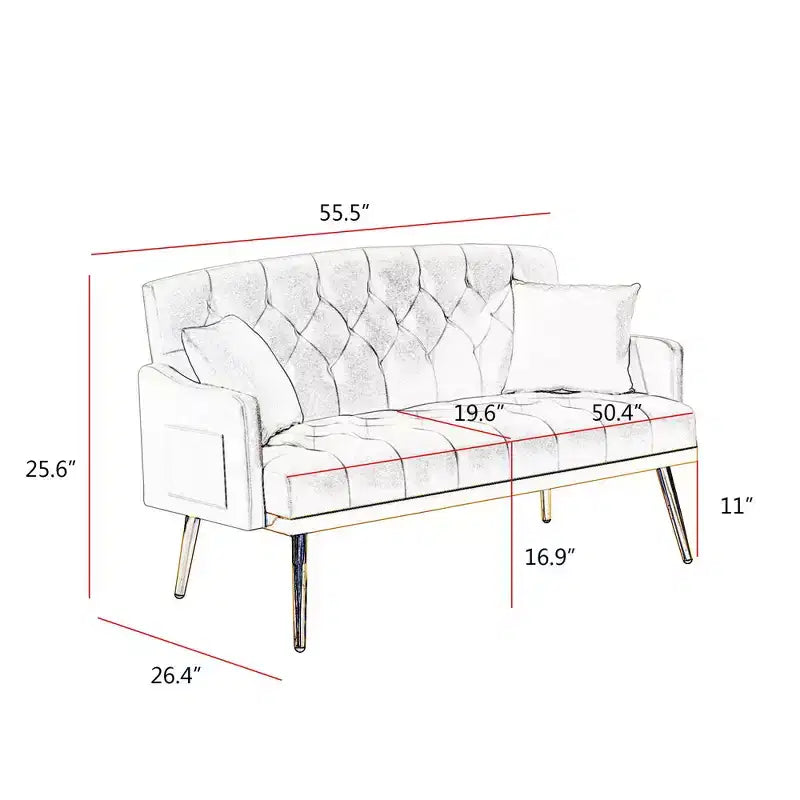 Upholstered Loveseat Couch With 2 Pillows Metal Legs Foam Couch Sleeper Sofa For Guest Room Office Living Room, Pink Teddy Fabric