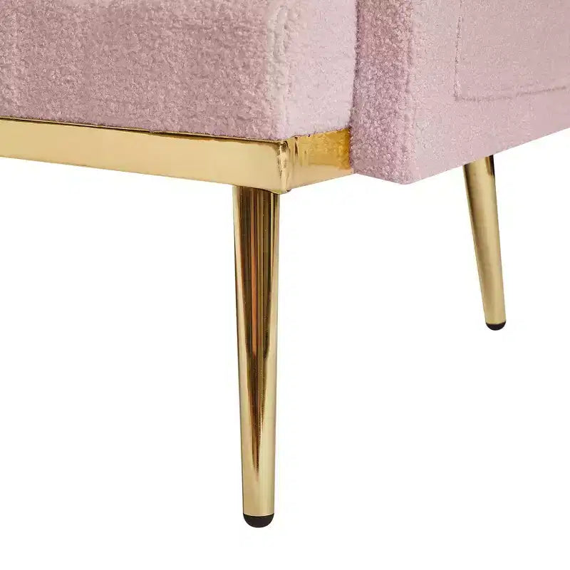 Upholstered Loveseat Couch With 2 Pillows Metal Legs Foam Couch Sleeper Sofa For Guest Room Office Living Room, Pink Teddy Fabric