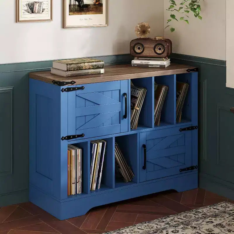 COZONY 39 Vinyl Record Storage Cabinet, Farmhouse Wood Turntable Stand with 2 Barn Doors, Large Record Player Table for Living Room Bedroom
